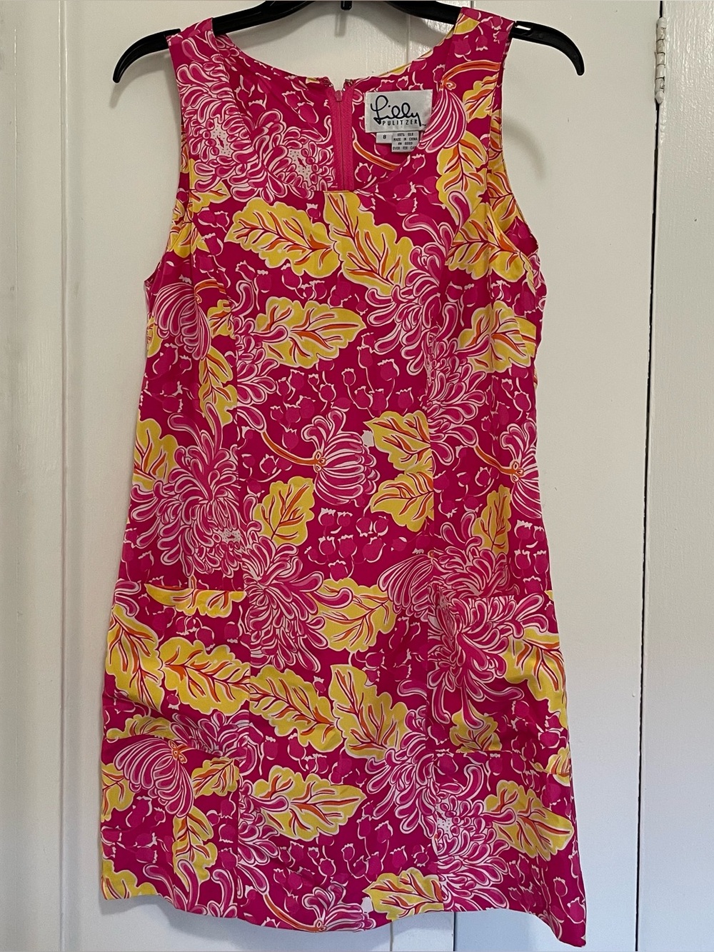 Lilly Pulitzer class shift dress silk pink and yellow flowers size 8